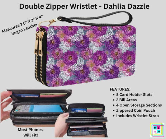 Dahlia Daze Double Zipper Wristlet
