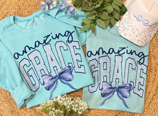 Amazing Grace Blue Bow Tee/Sweatshirt (PREORDER CLOSES 11/30, ETA 1 WEEK)