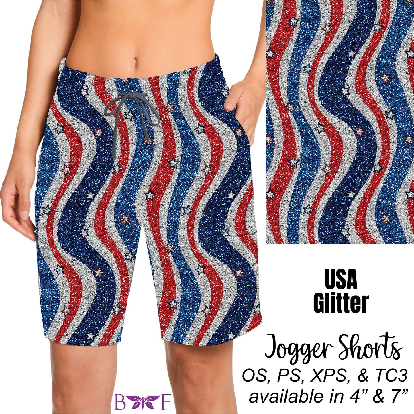 USA Glitter Capris, and shorts with pockets