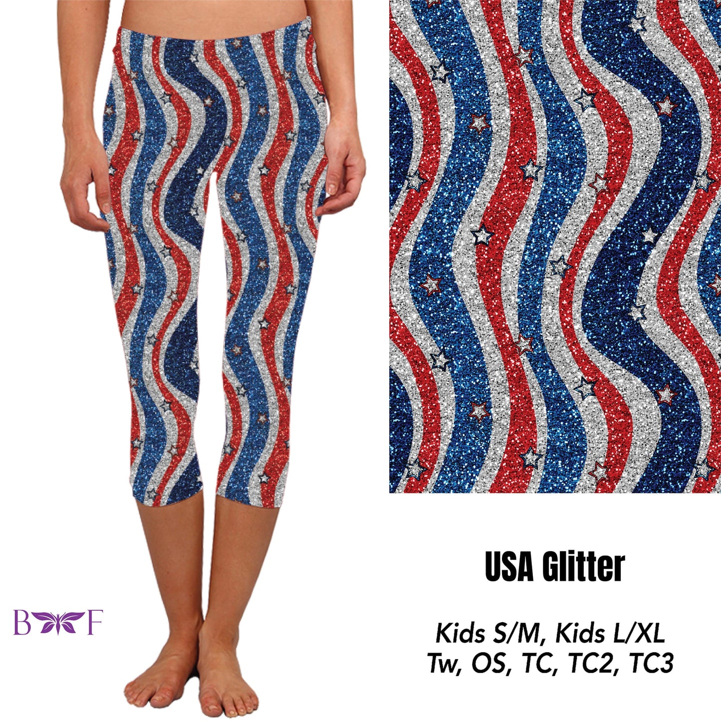 USA Glitter Capris, and shorts with pockets