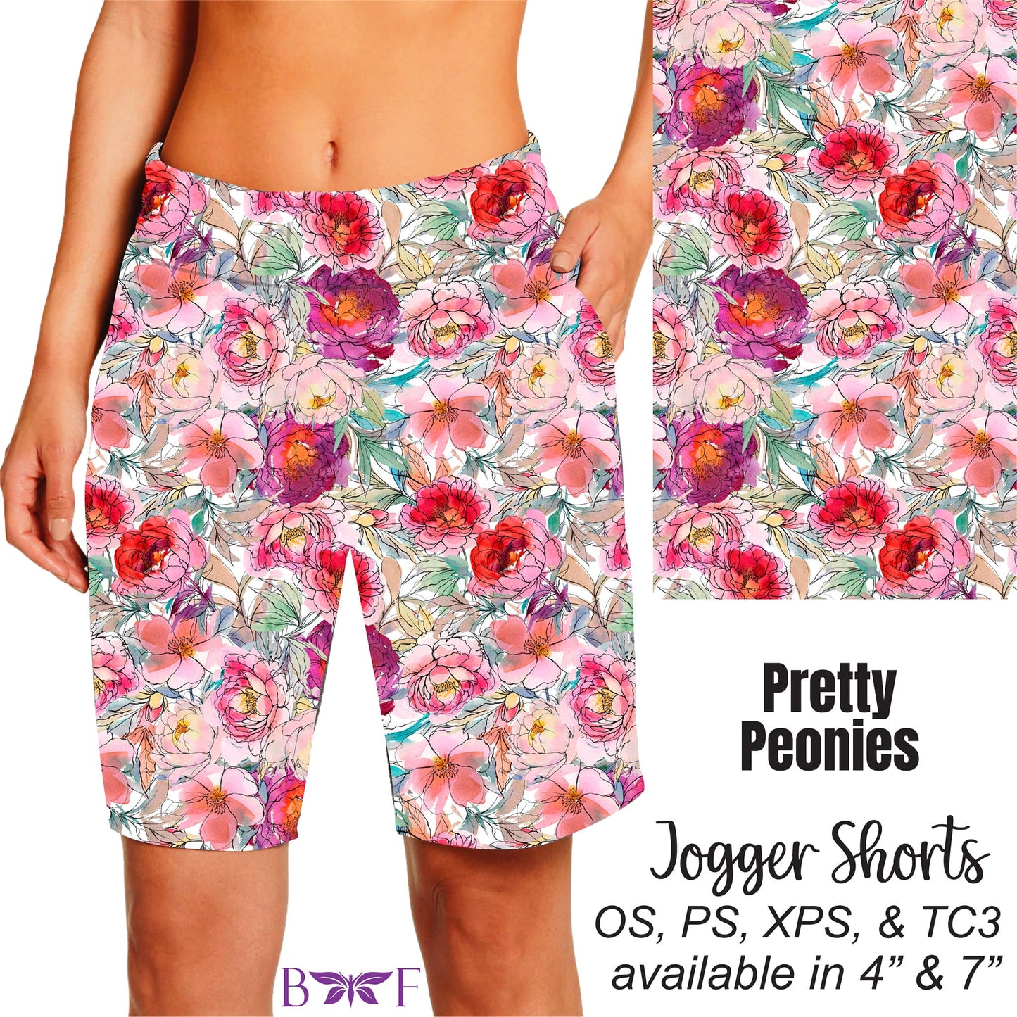Pretty Peonies Leggings, Capris, Capri Lounge Pants, 7" jogger shorts and biker Shorts