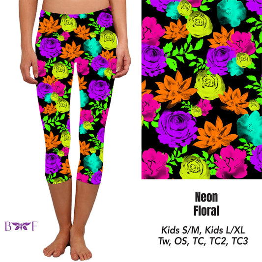 Neon Floral Leggings and Capris