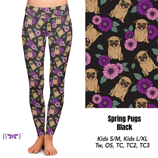 Spring Pugs Black Leggings and Capris