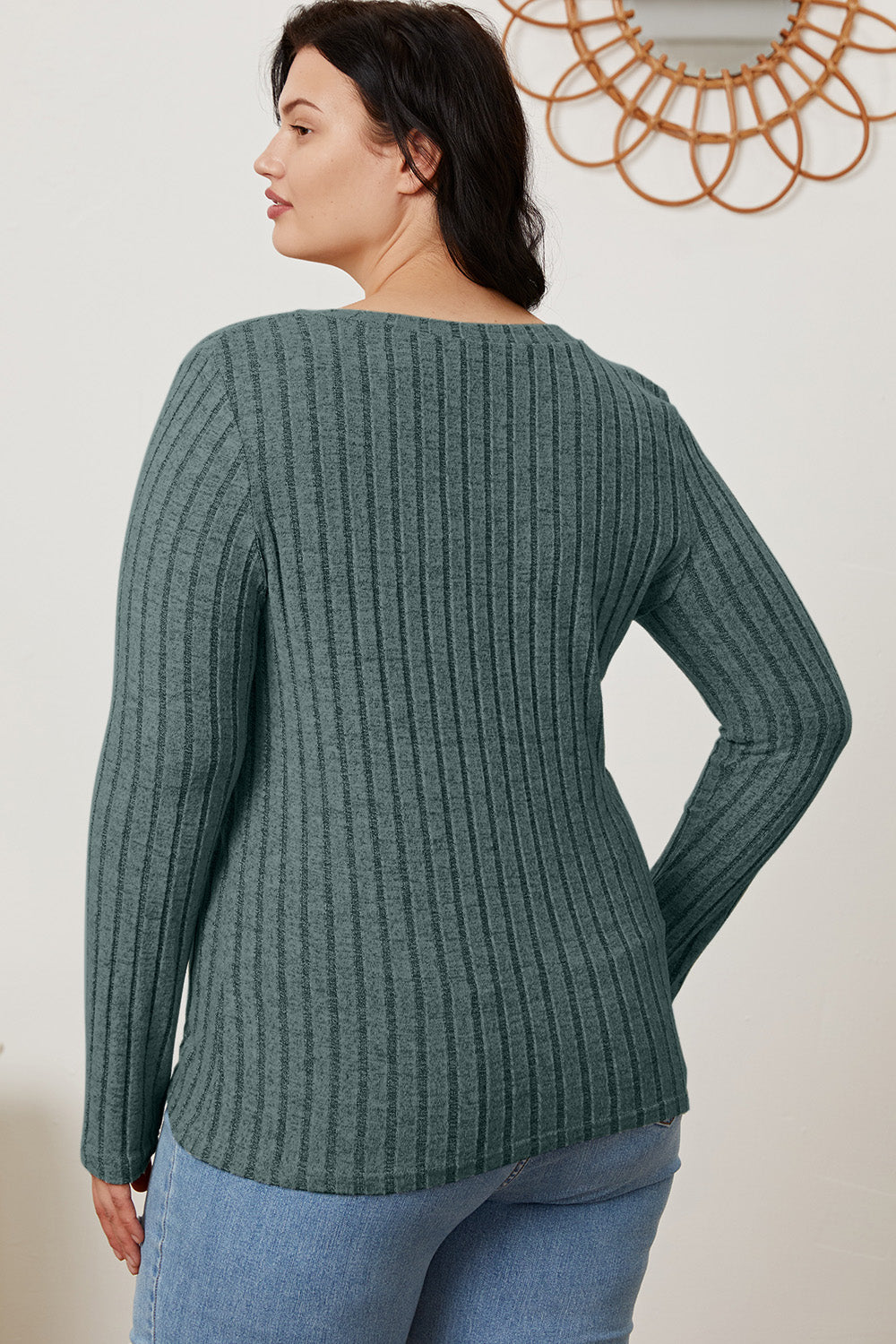 Basic Bae Ribbed V-Neck Long Sleeve T-Shirt