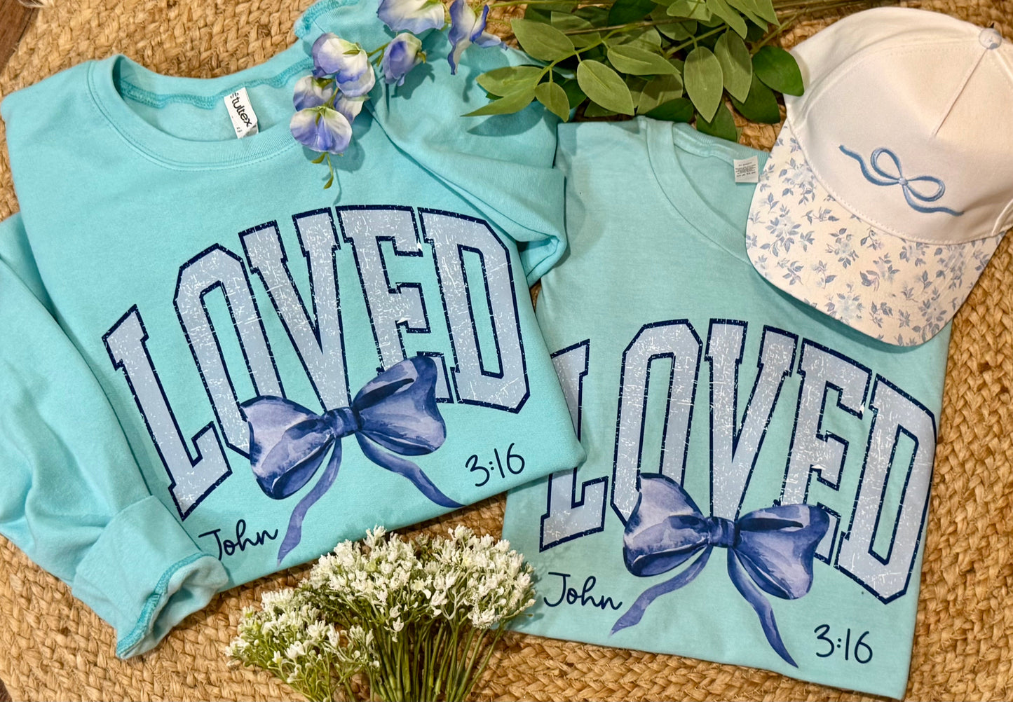 Loved Blue Bow Tee/Sweatshirt (PREORDER CLOSES 11/30, ETA 1 WEEK)
