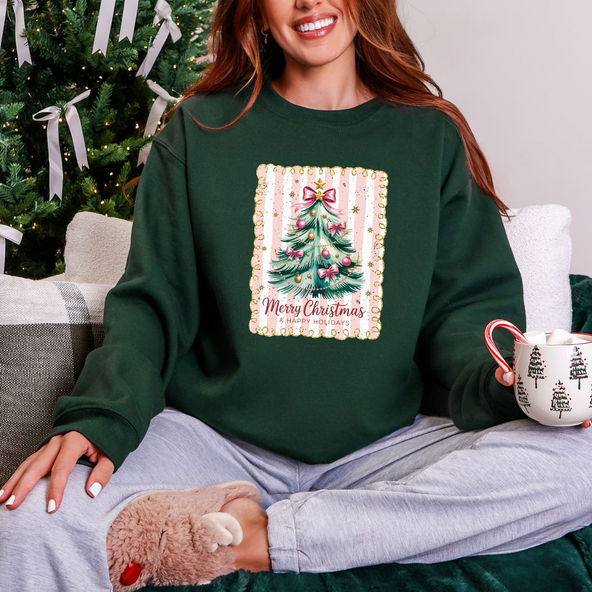 Merry Christmas Pink Stripes Sweatshirt