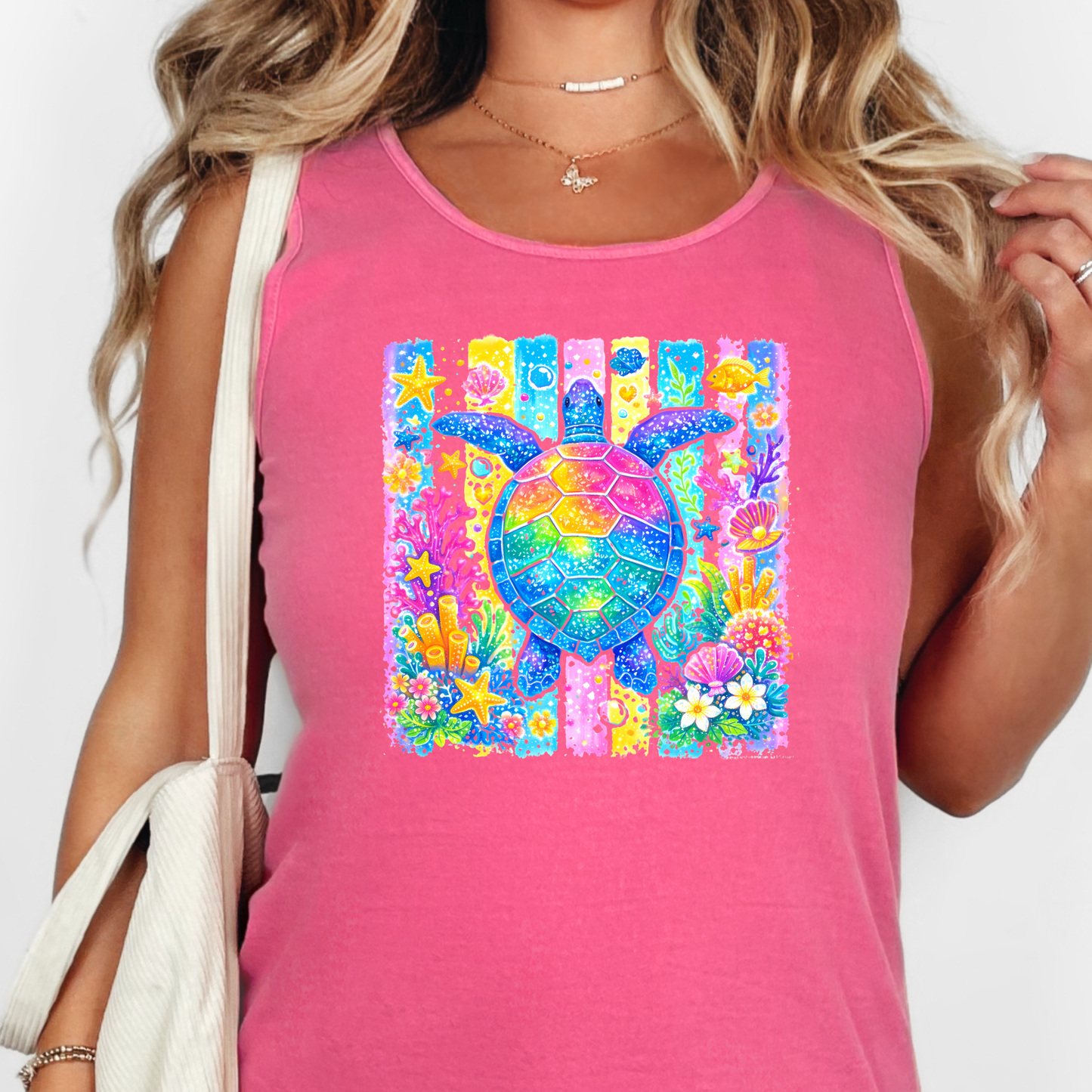 Preppy Summer Turtle Graphic Tank Top
