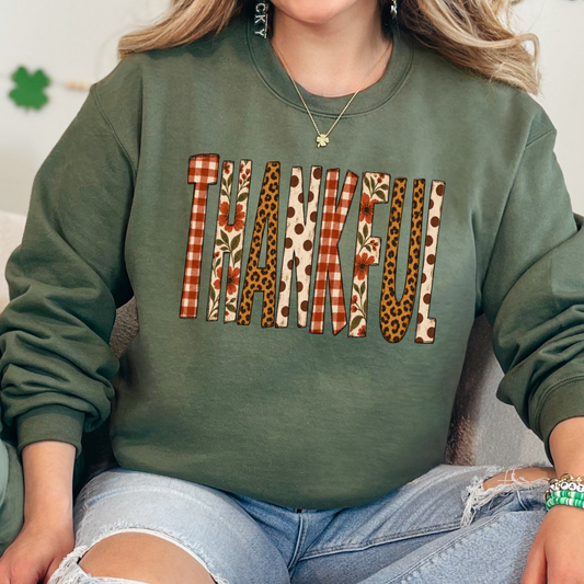 Patchwork Thankful Graphic Sweatshirt