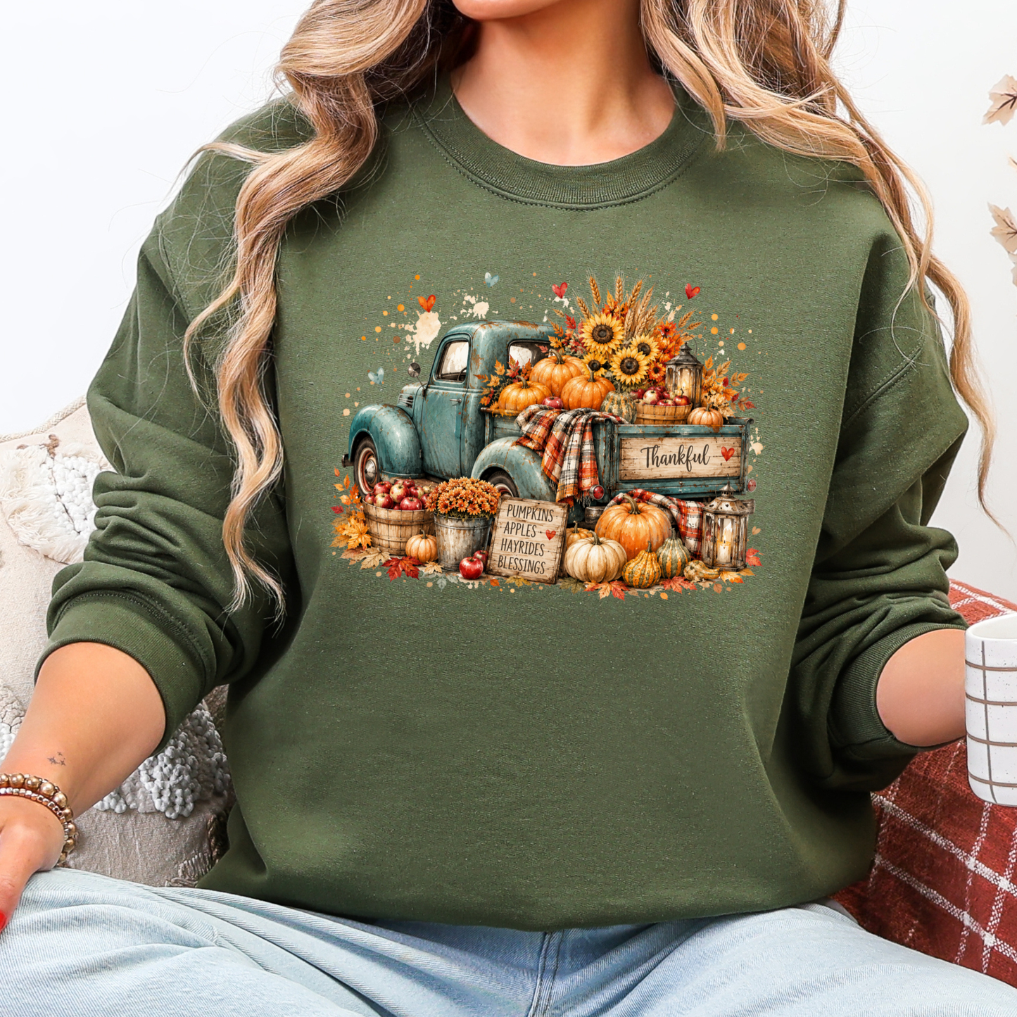 Autumn Truck Pumpkin Graphic Sweatshirt