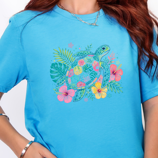 Floral Sea Turtle Graphic Tee
