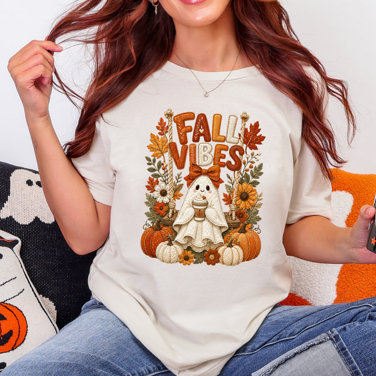 Floral Ghost Autumn Patchwork Graphic Tee