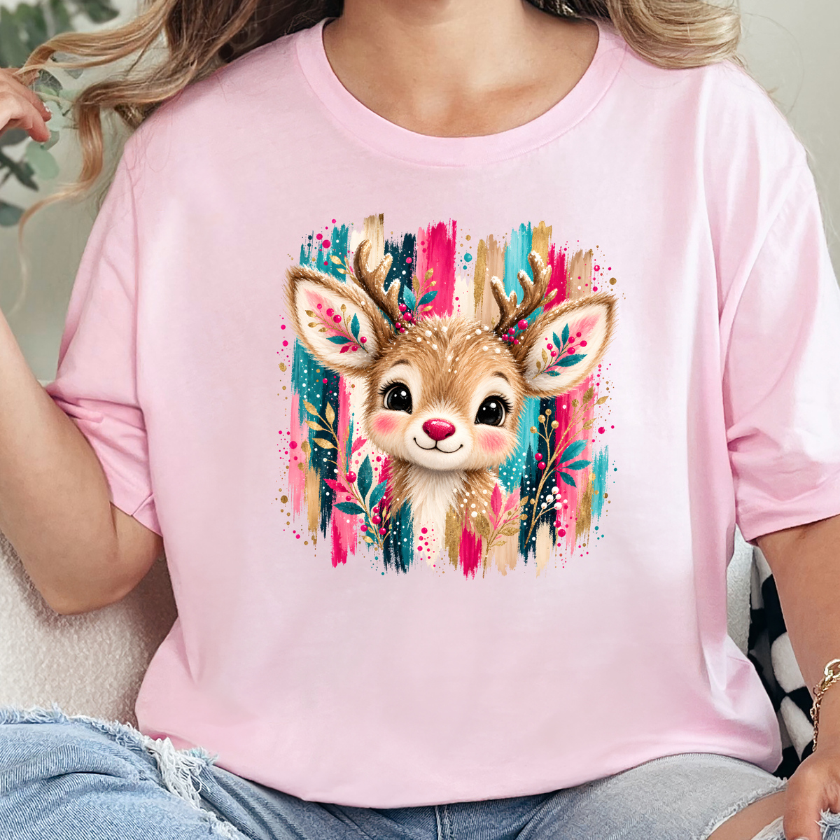 Christmas Brushstroke Reindeer Graphic Tee