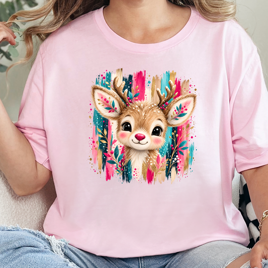 Christmas Brushstroke Reindeer Graphic Tee