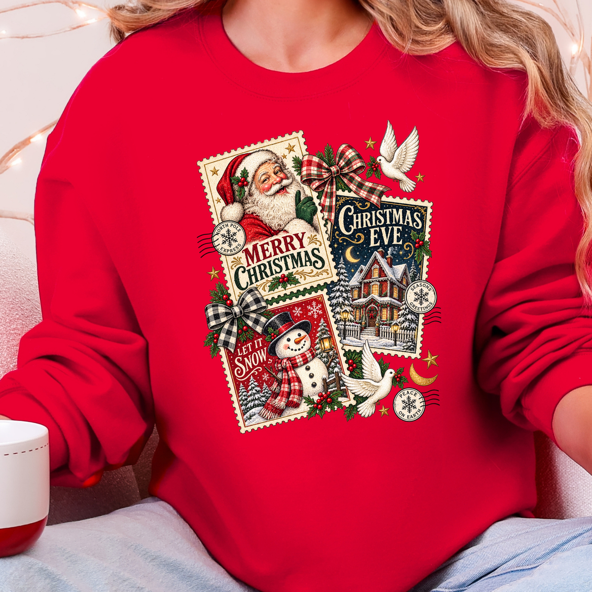 Vintage Christmas Postcard Collage Graphic Sweatshirt