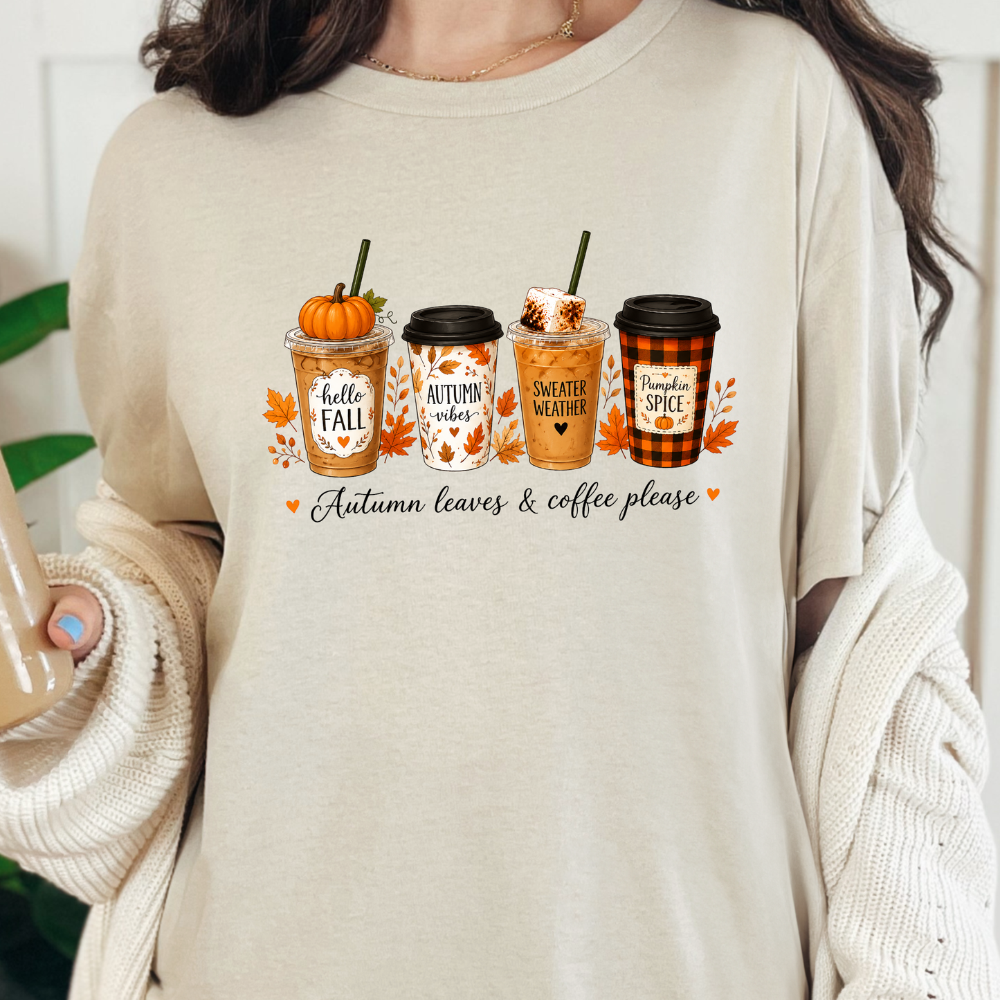 Autumn Leaves & Coffee Please Graphic Tee