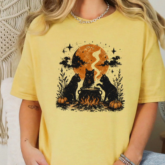 Witch Cat Coven Halloween Graphic Tee