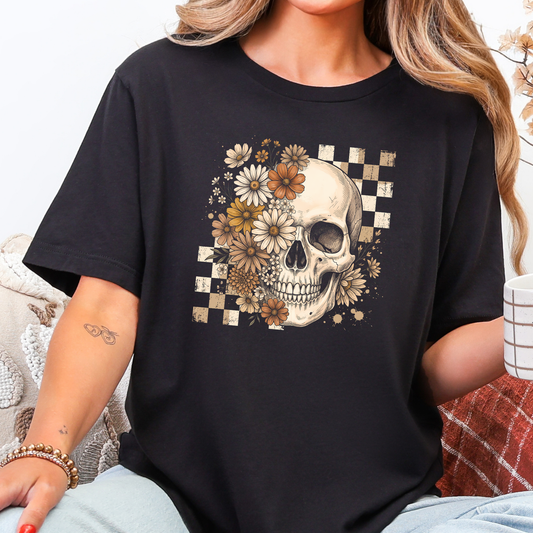 Retro Floral Skull Graphic Tee