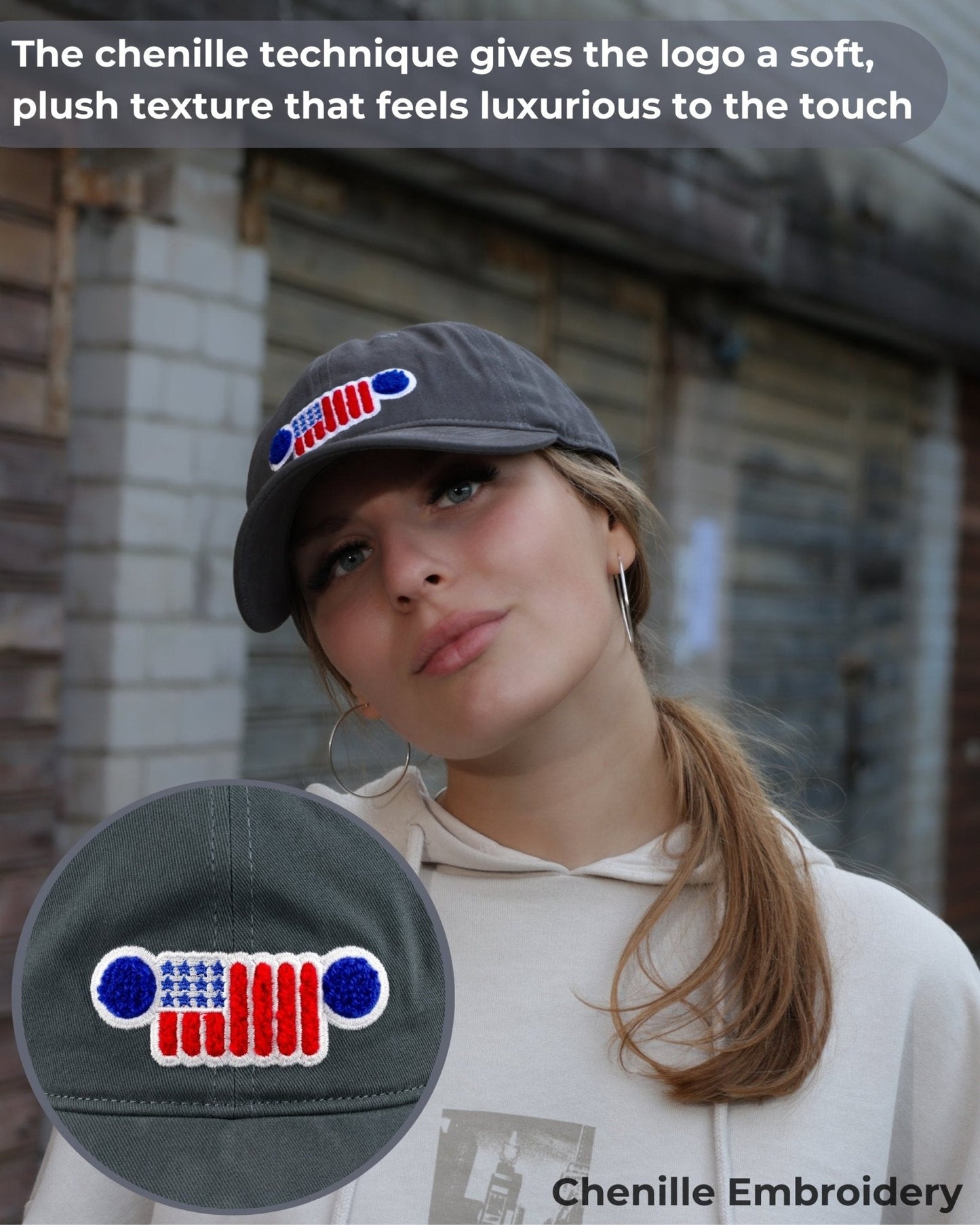 Hat - Jeep Chino Twill Ponytail with Chenille Stars and Stripes Grille Patch