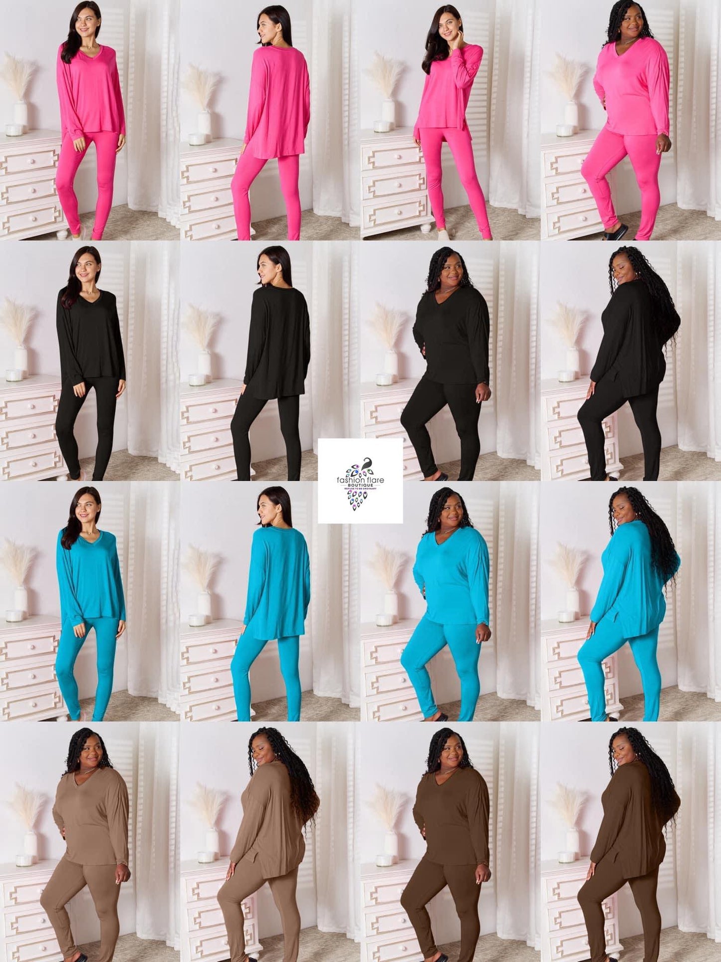 Basic Bae V-Neck Soft Rayon Long Sleeve Top and Pants Lounge Set