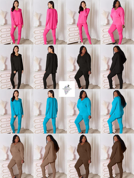 Basic Bae V-Neck Soft Rayon Long Sleeve Top and Pants Lounge Set