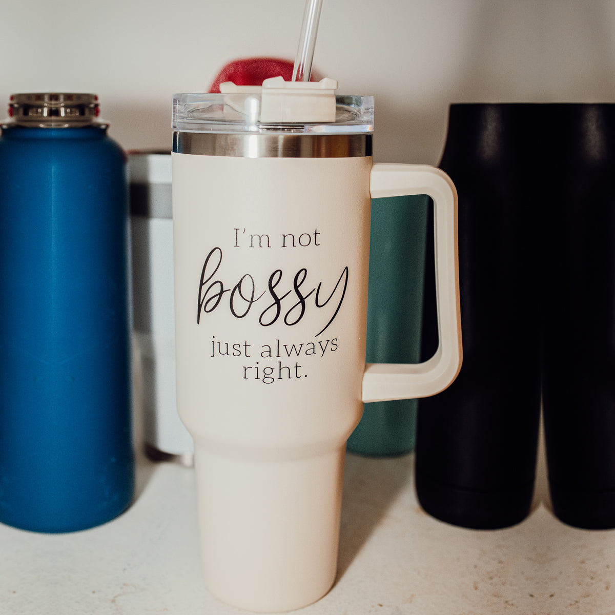 40oz Insulated Travel Mug With Handle Lid Straw I'm Not Bossy Always Right