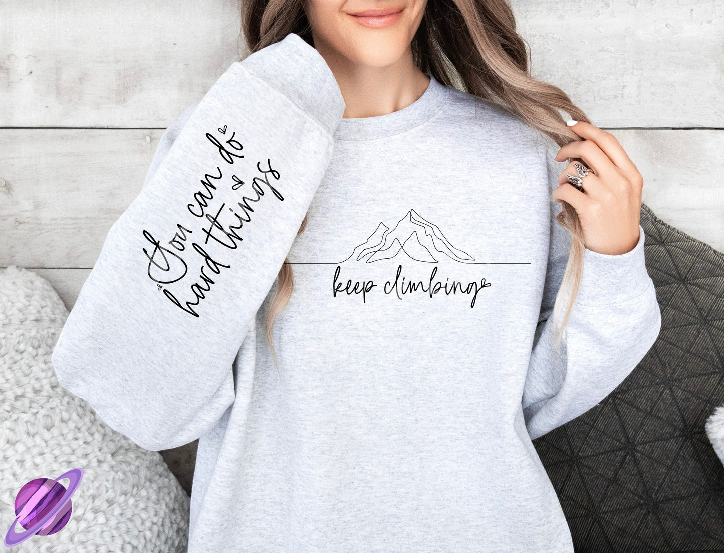 KEEP CLIMBING W/ SLEEVE PRINT CREWNECK SWEATSHIRT