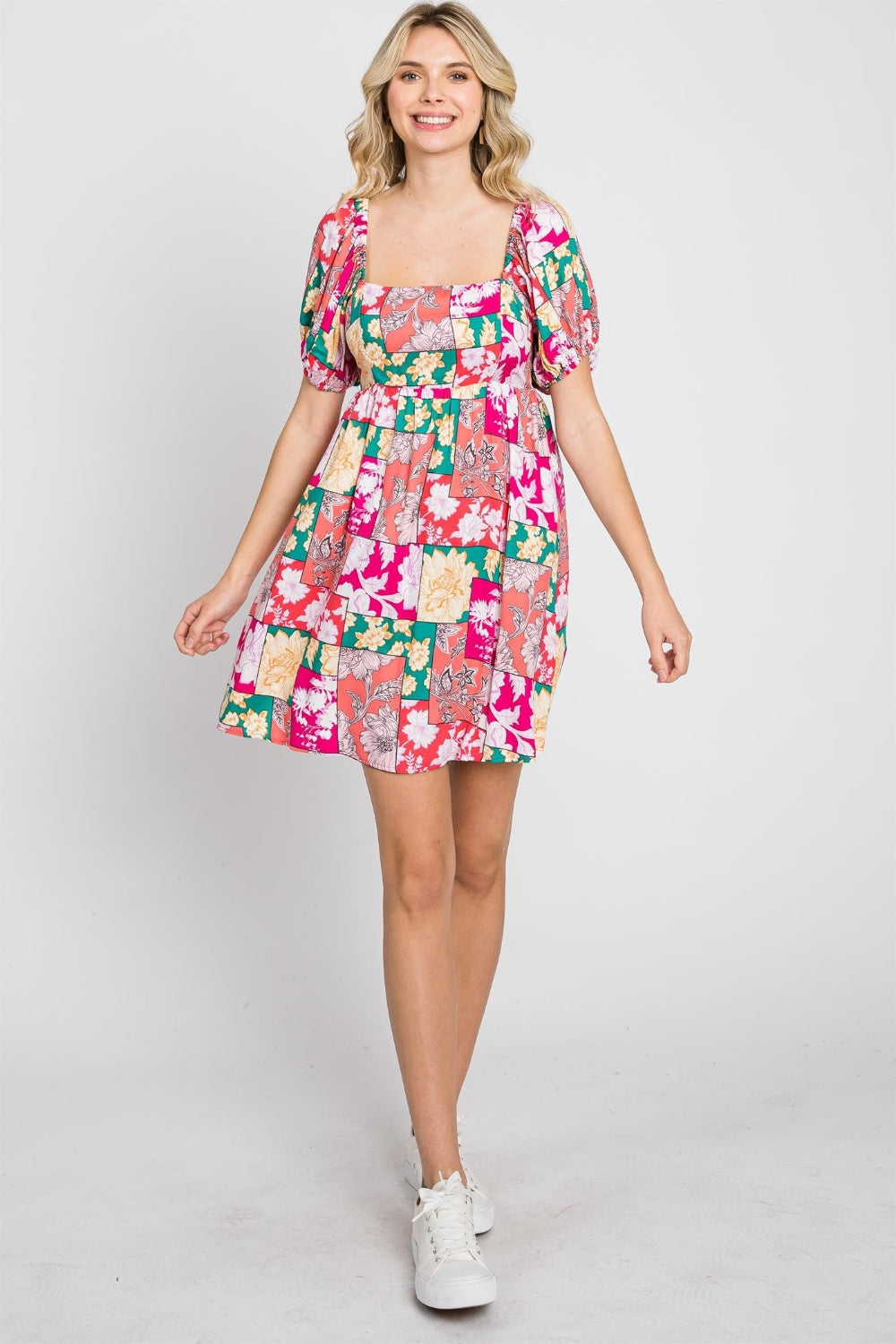 GeeGee Floral Ruff Sleeve Mini Dress