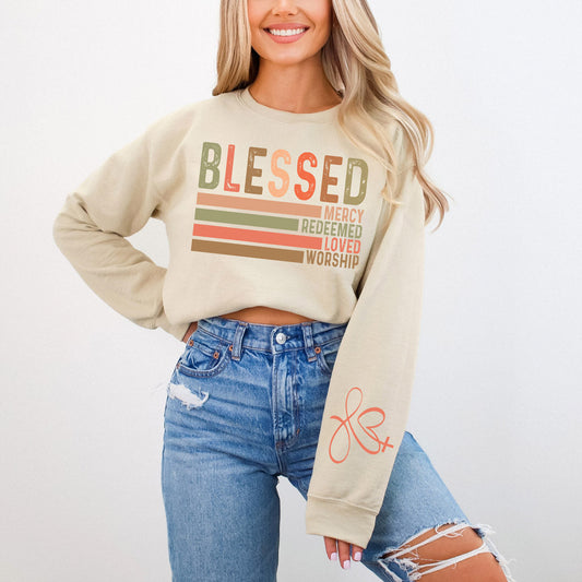 Blessed.- With  Sleeve Accent Sweatshirt