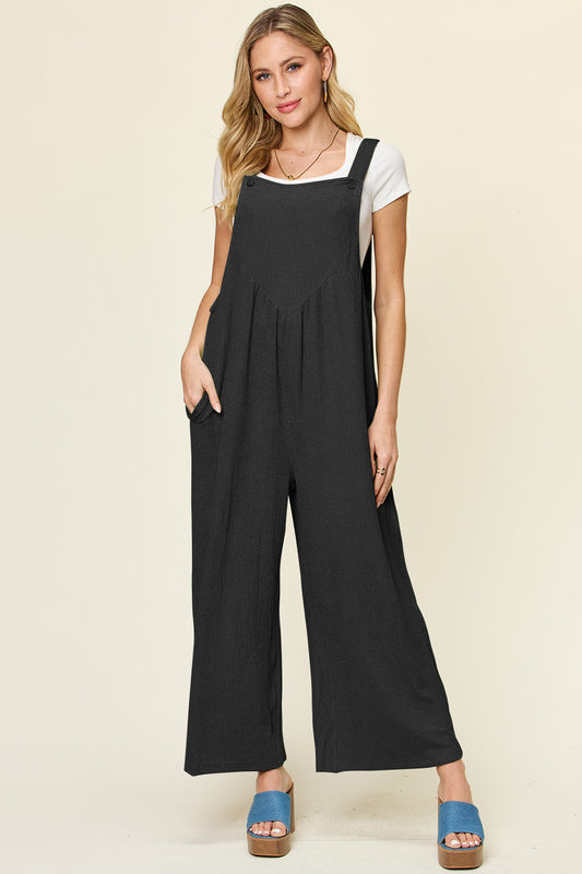 Double Take Texture Sleeveless Wide Leg Overall