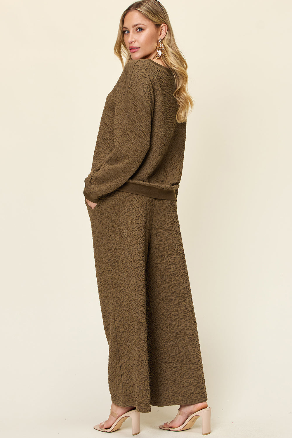Double Take Texture Long Sleeve Top and Pants Set