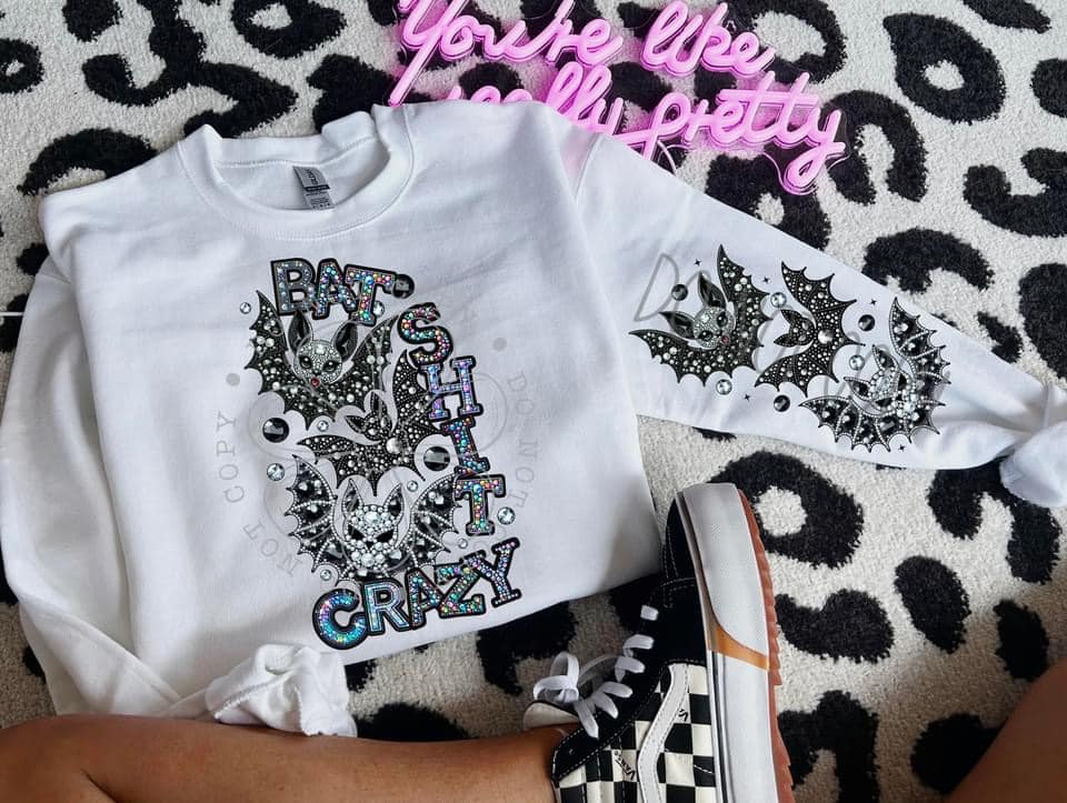 BATSHIT CRAZY BLING - CREWNECK SWEATSHIRT  W/ SLEEVE PRINT