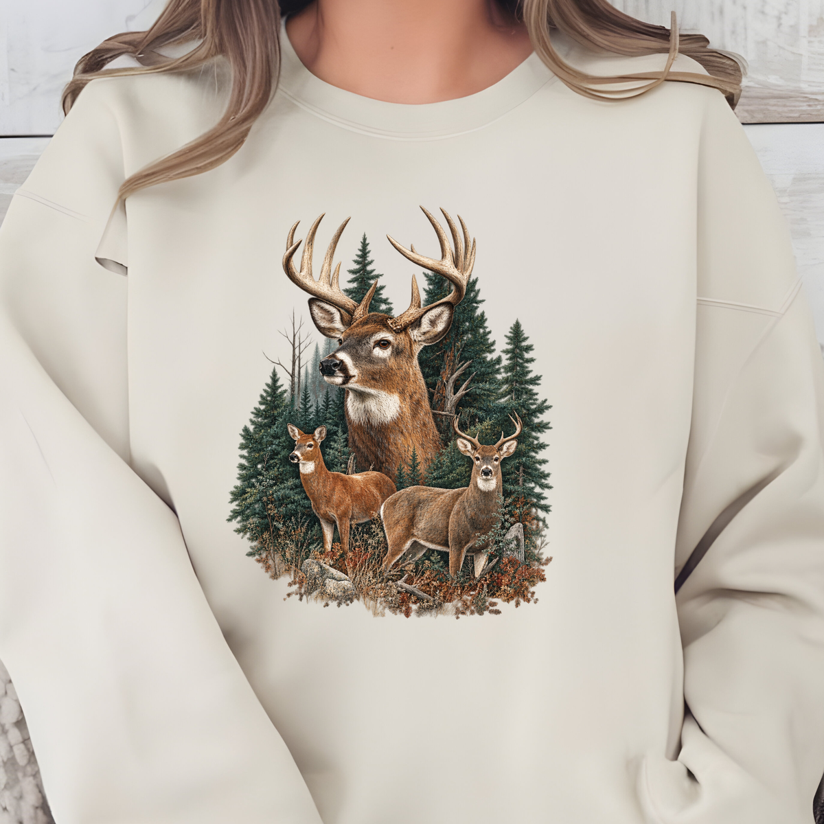 Forest Three Deer Graphic Sweatshirt