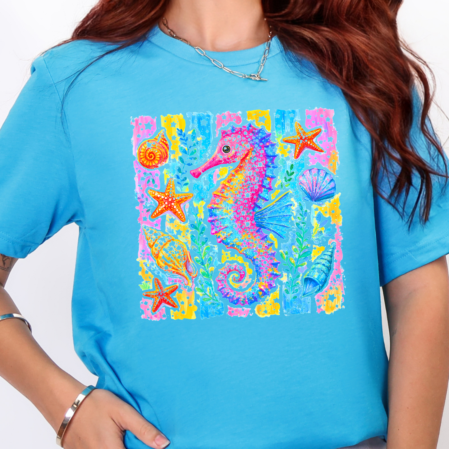 Preppy Summer Seahorse Graphic Tee