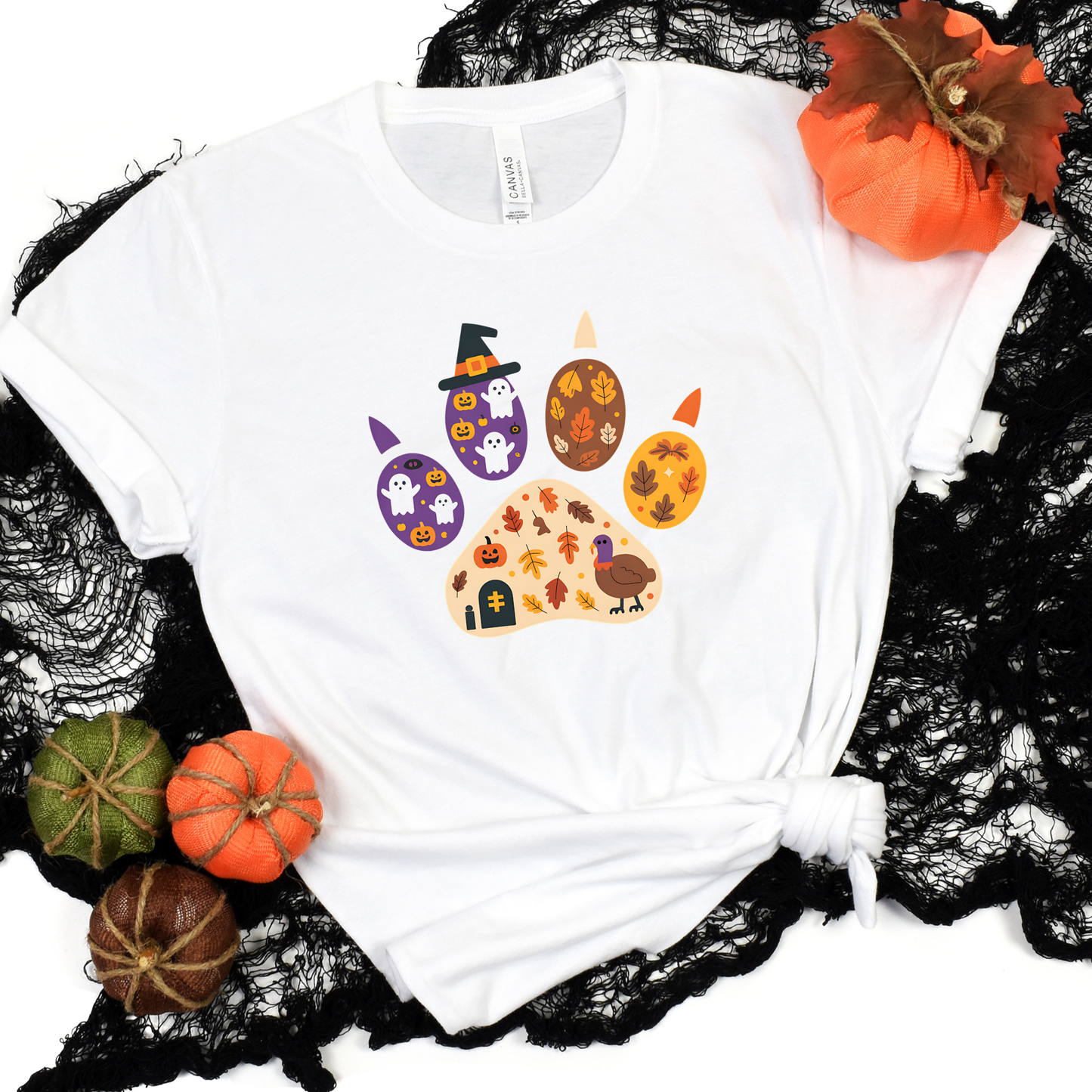 Spooky Fall Paw Print Graphic Tee