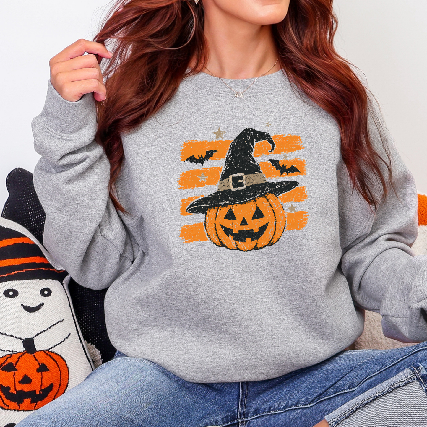 Striped Vintage Halloween Pumpkin Graphic Tee or Sweatshirt