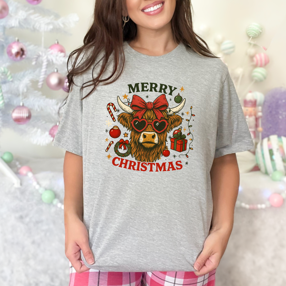 Merry Christmas Cow Graphic Tee