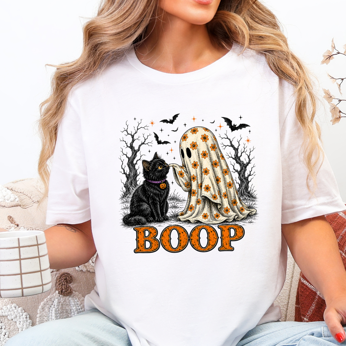 Halloween Boop Ghost Cat Graphic Tee