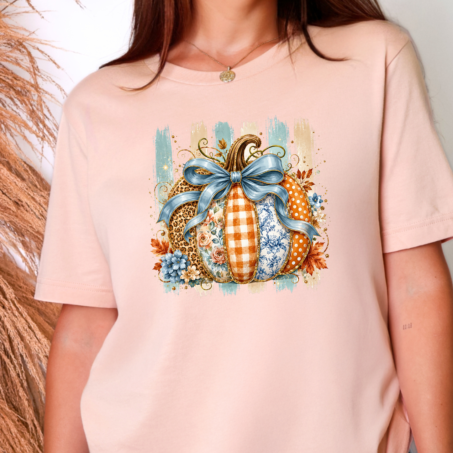 Striped Patchwork Pumpkin Graphic Tee