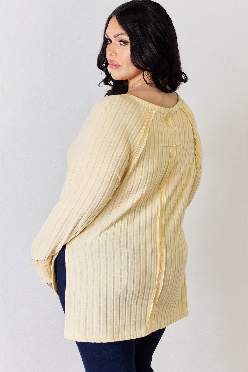 Basic Bae Ribbed Round Neck Slit T-Shirt
