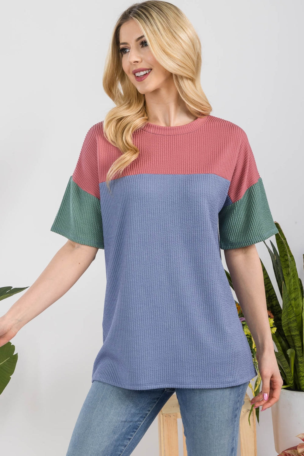 Celeste Ribbed Color Block T-Shirt