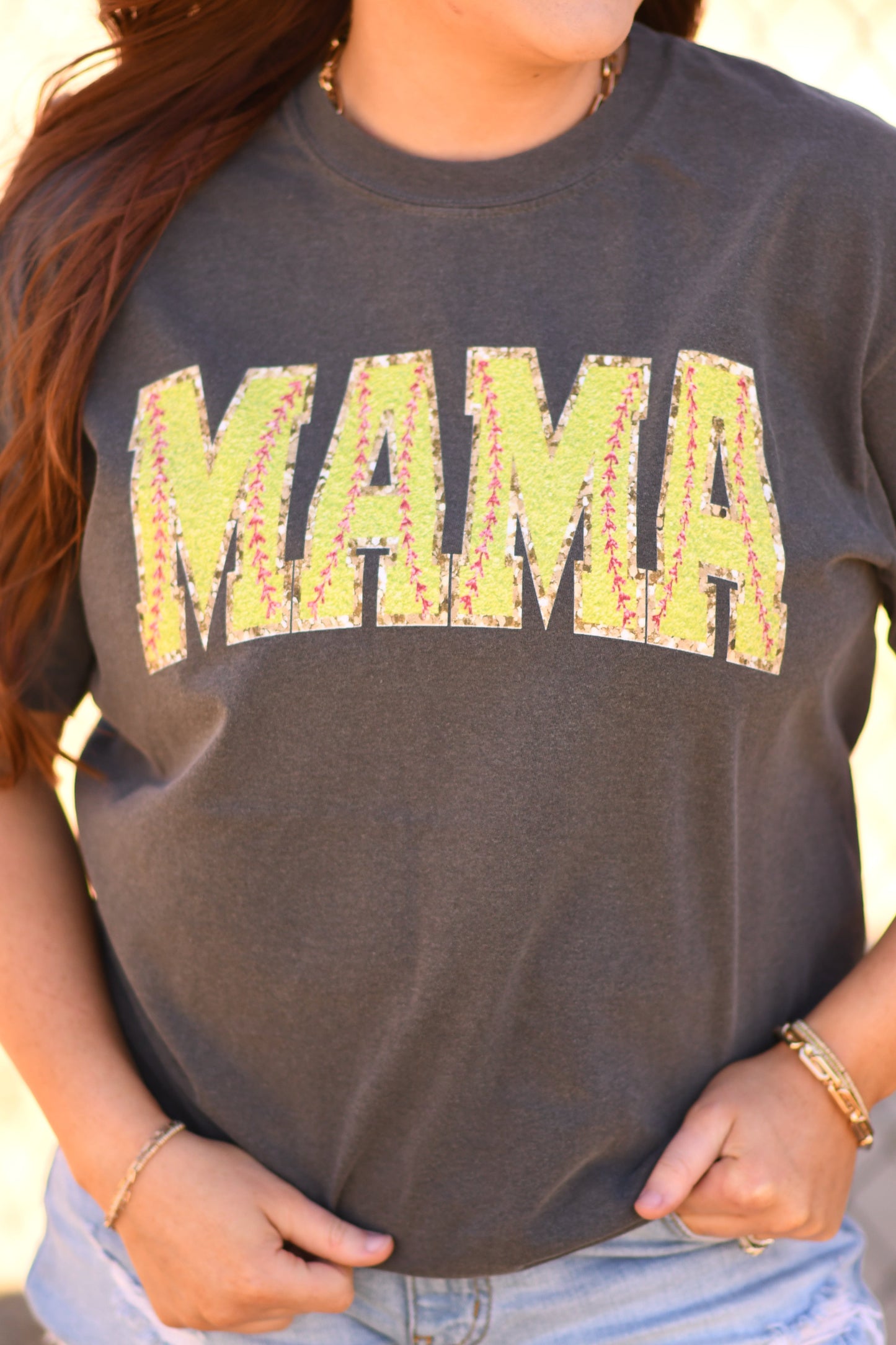 Mama Faux Softball Patch Graphic Tee