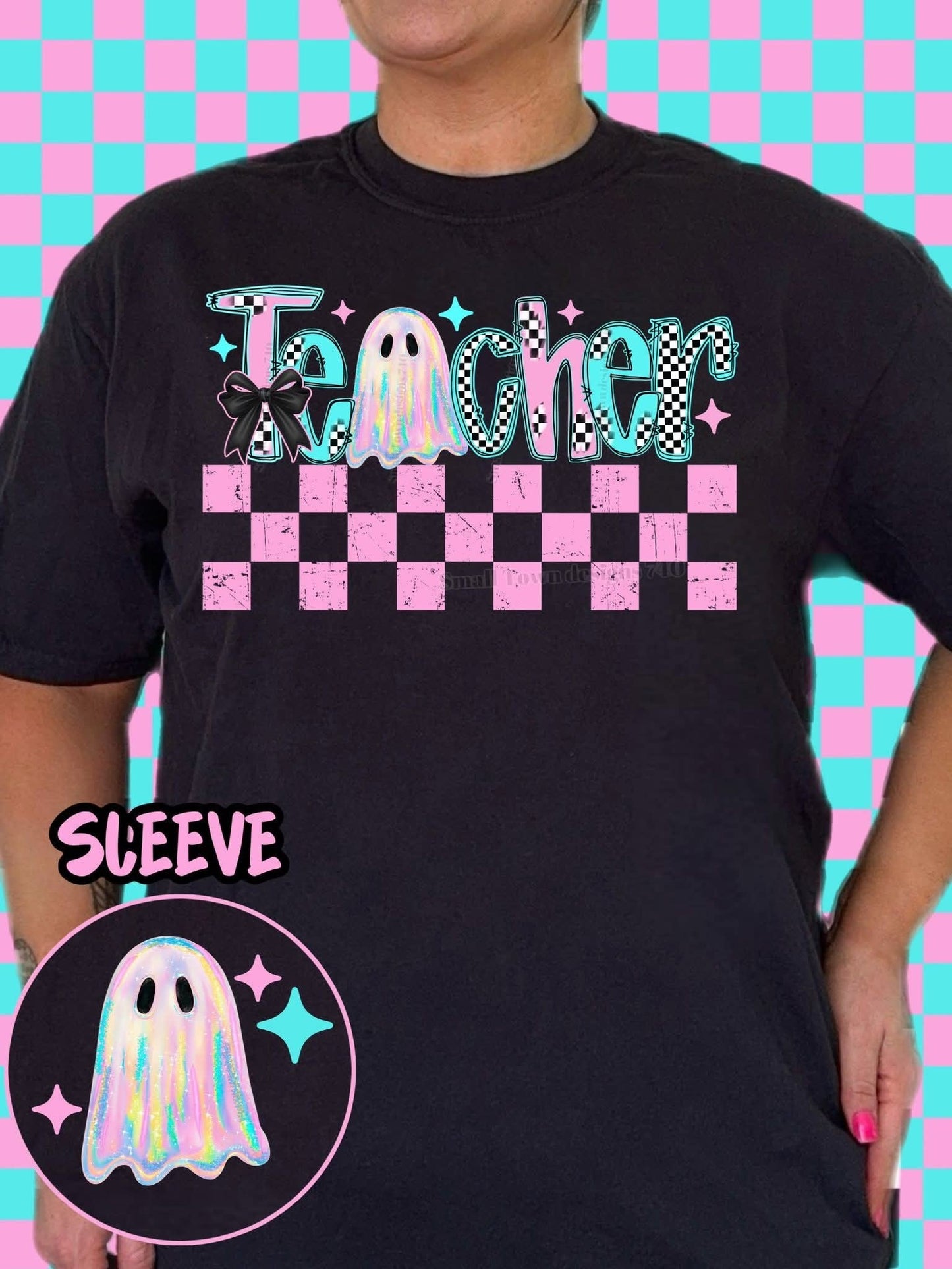 HOLO BACK TO SCHOOL GHOSTIES WITH SLEEVE PRINT TEE