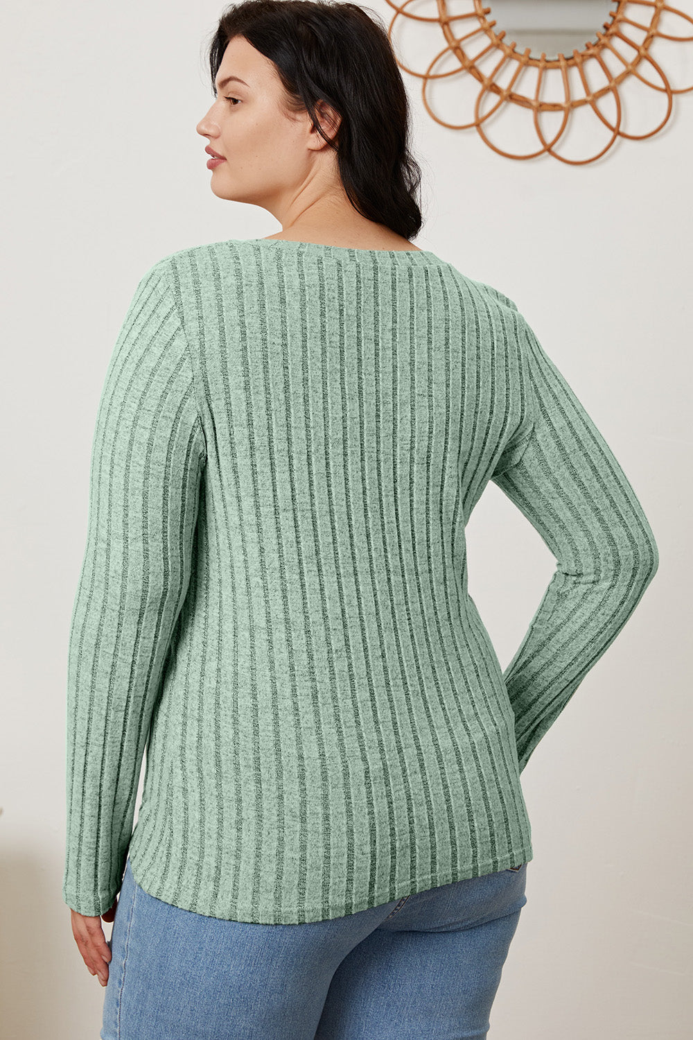 Basic Bae Ribbed V-Neck Long Sleeve T-Shirt