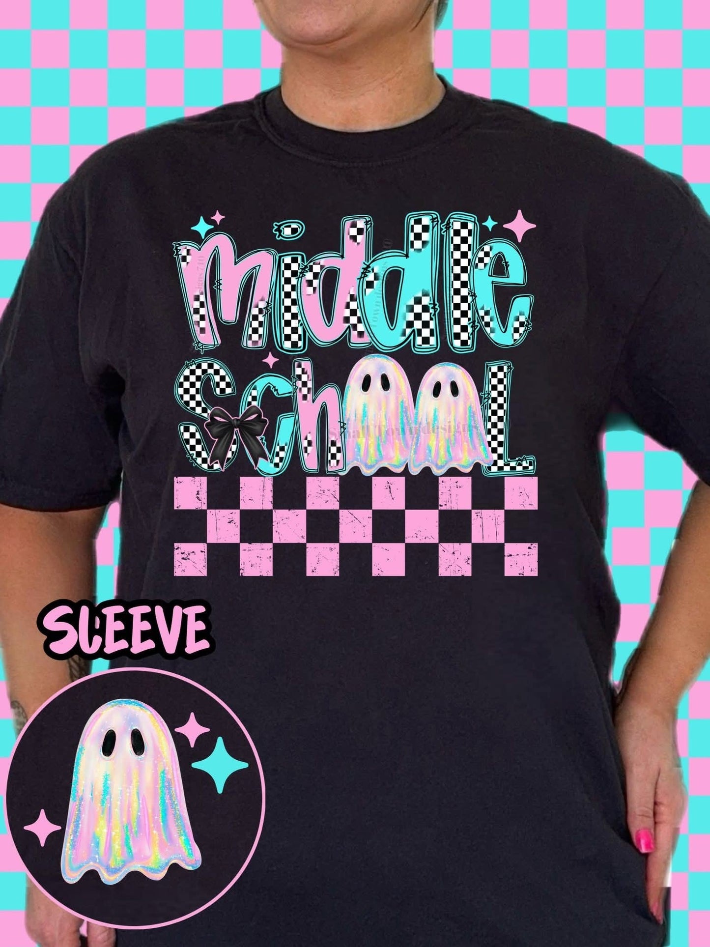 HOLO BACK TO SCHOOL GHOSTIES WITH SLEEVE PRINT TEE