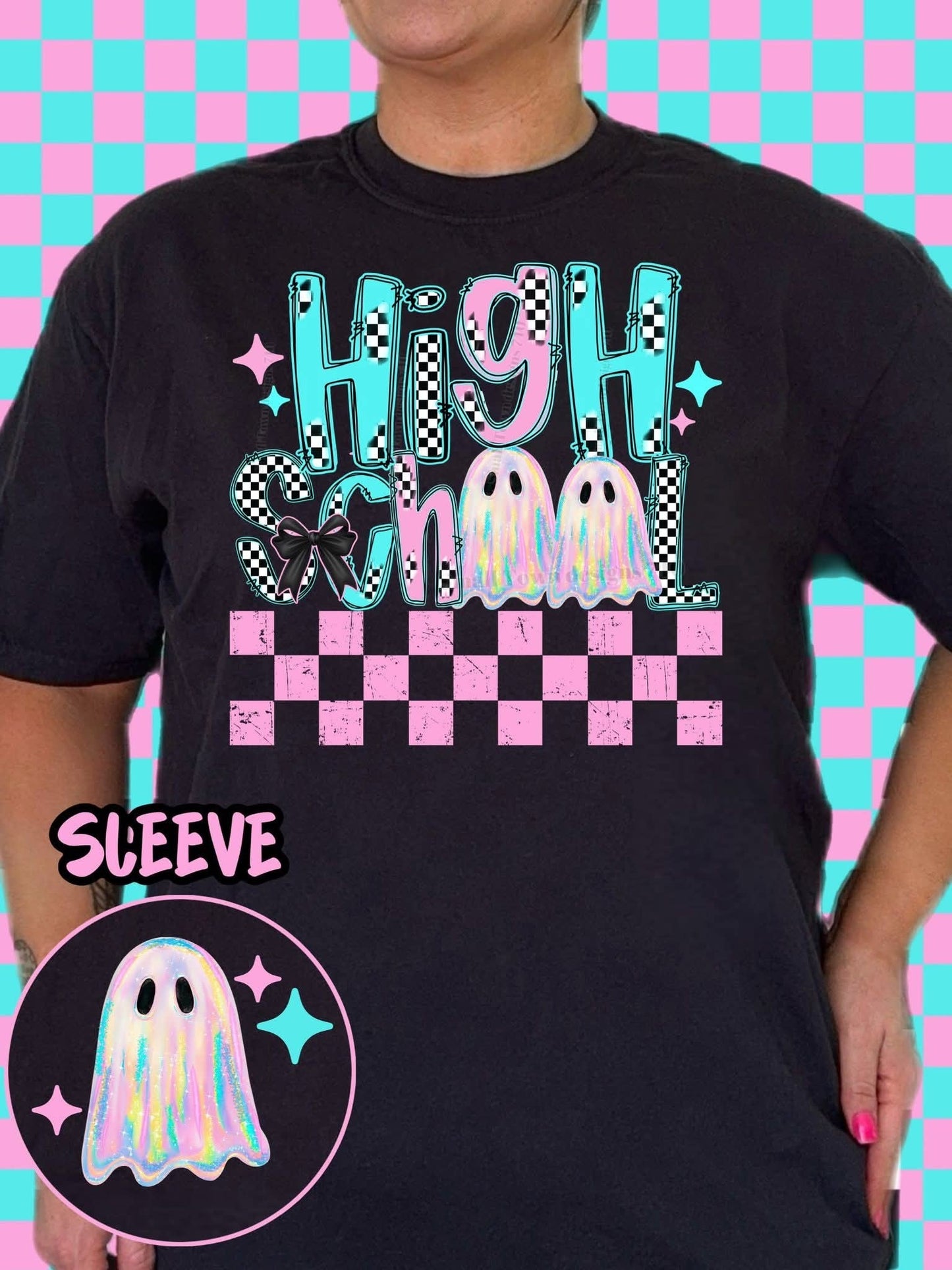 HOLO BACK TO SCHOOL GHOSTIES WITH SLEEVE PRINT TEE