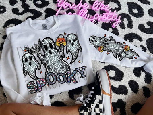 SPOOKY BLING SWEATSHIRT W/ SLEEVE PRINT