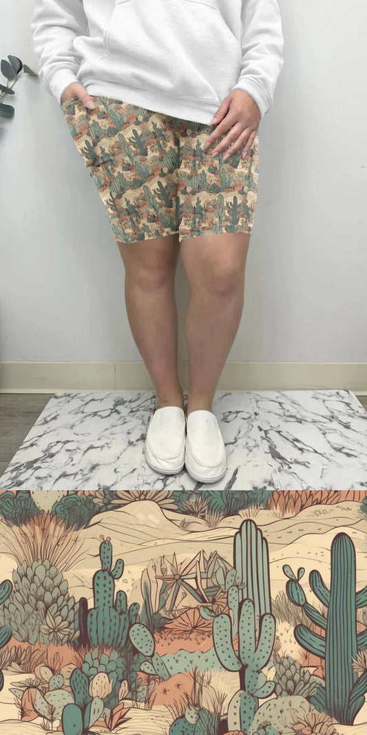 Desert Cactus Bermuda Shorts w/ Pockets