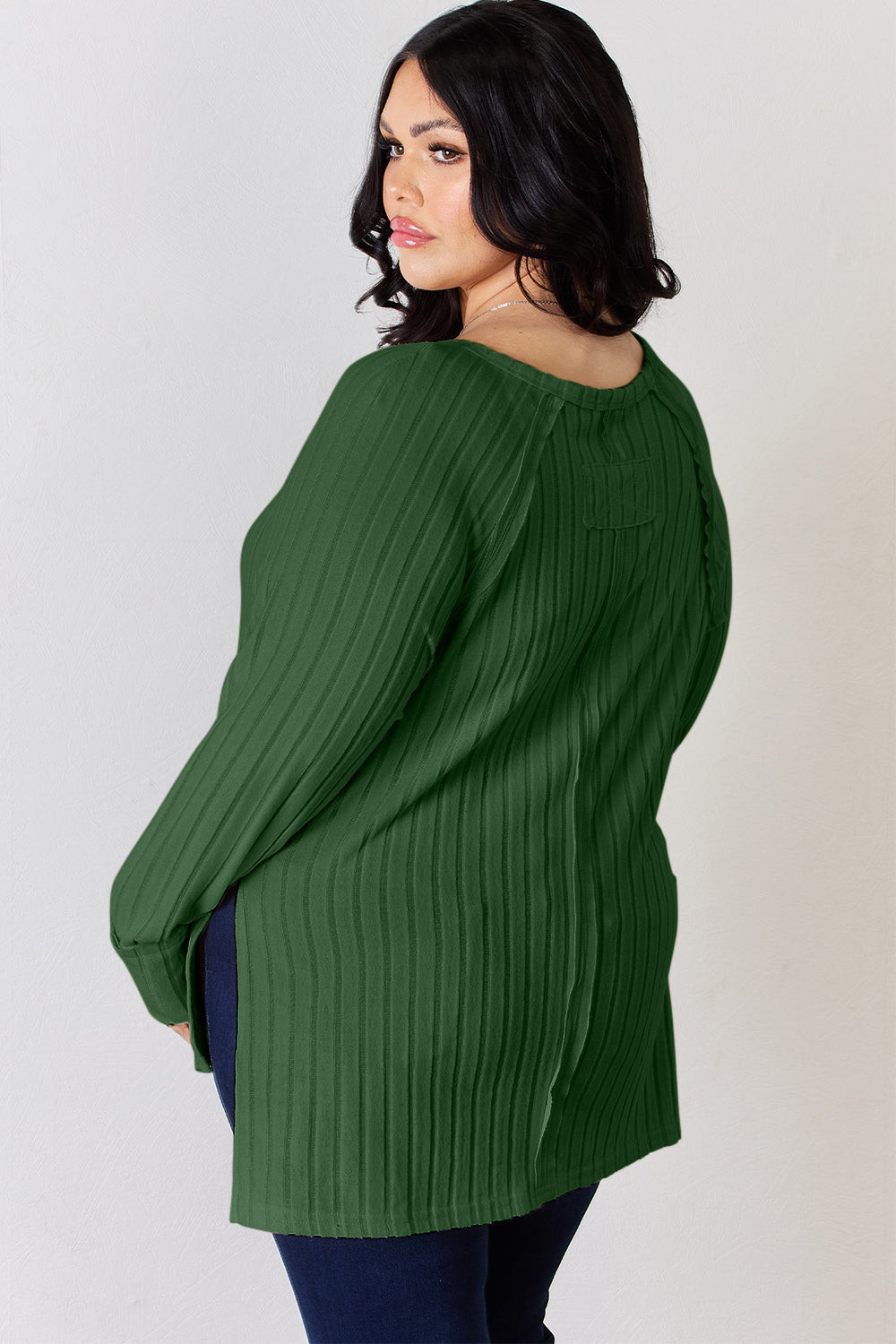 Basic Bae Ribbed Round Neck Slit T-Shirt
