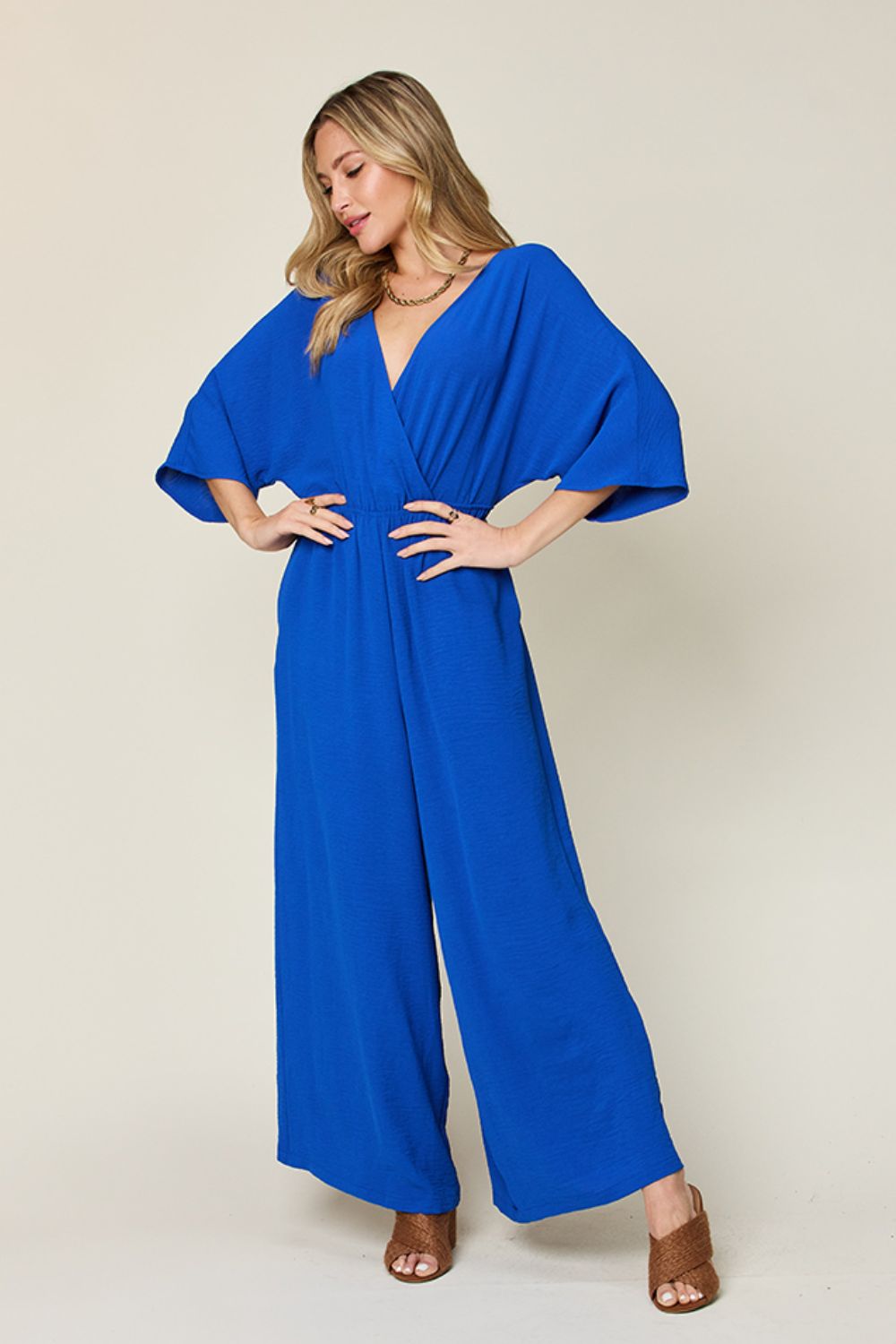 Double Take Half Sleeve Wide Leg Jumpsuit