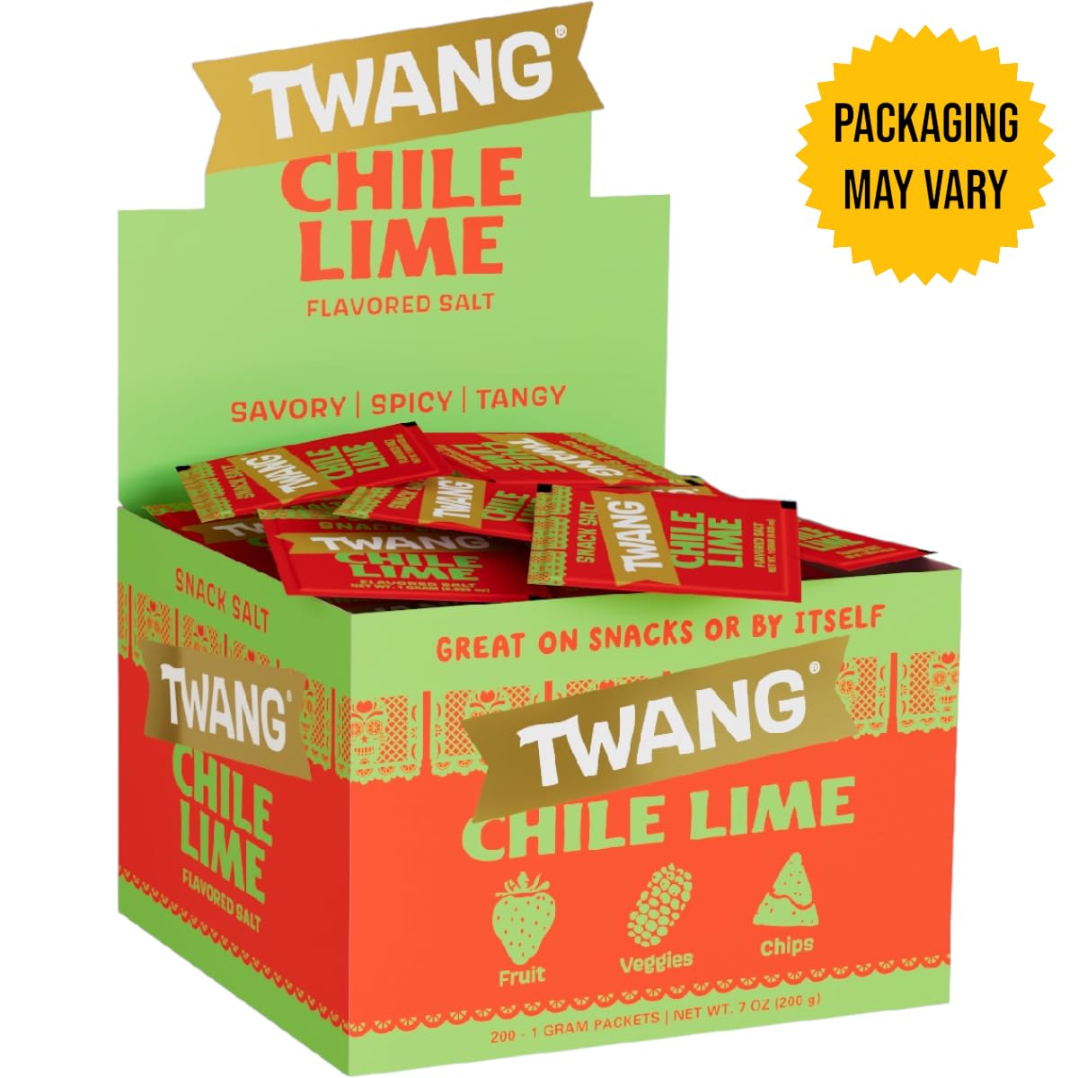 Twang Flavored Snack Salt Packets, Lime, Toppings for Popcorn, Fresh Fruits, Veggies & Chips, 1 Gram (Pack of 200)